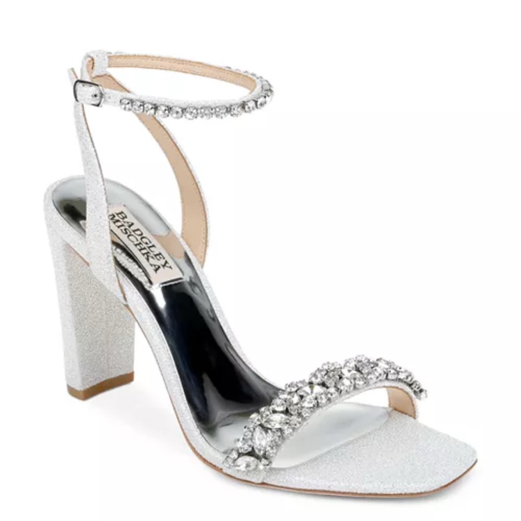 Badgley Mischka Tasmine Embellished Block Heel Sandals, Size 5.5 New In Box $245